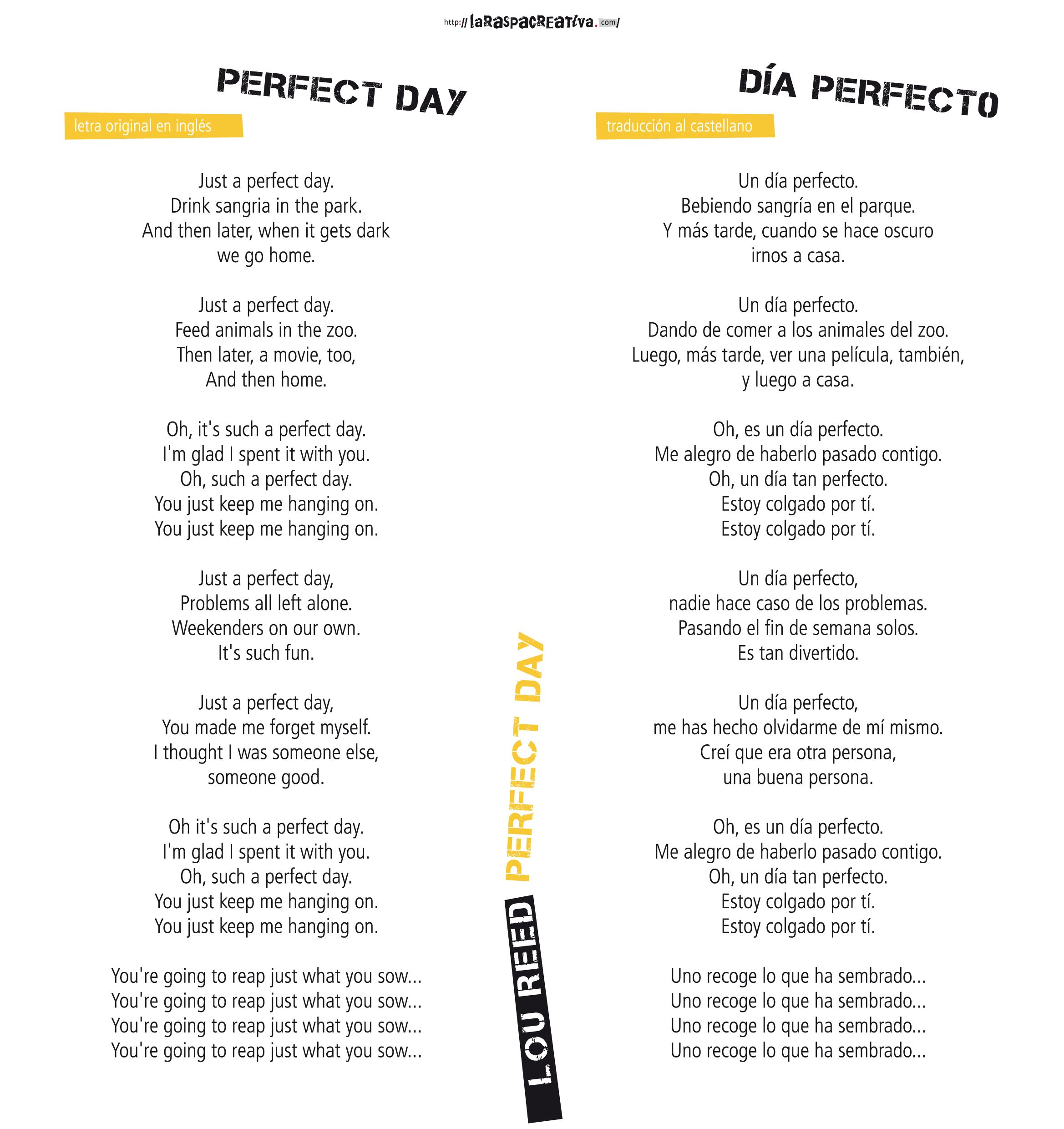 Letra traducida al español de la canción "Perfect Day" de Lou Reed